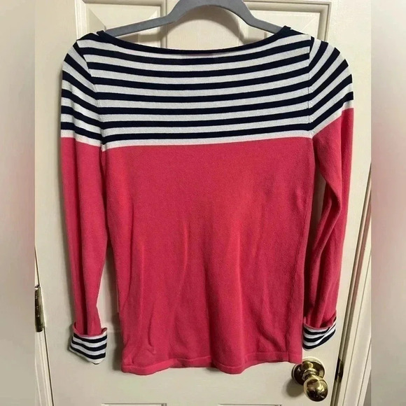 Lilly Pulitzer Maria Pink Navy White Striped Long Sleeve Knit Sweater Size S - Picture 2 of 3